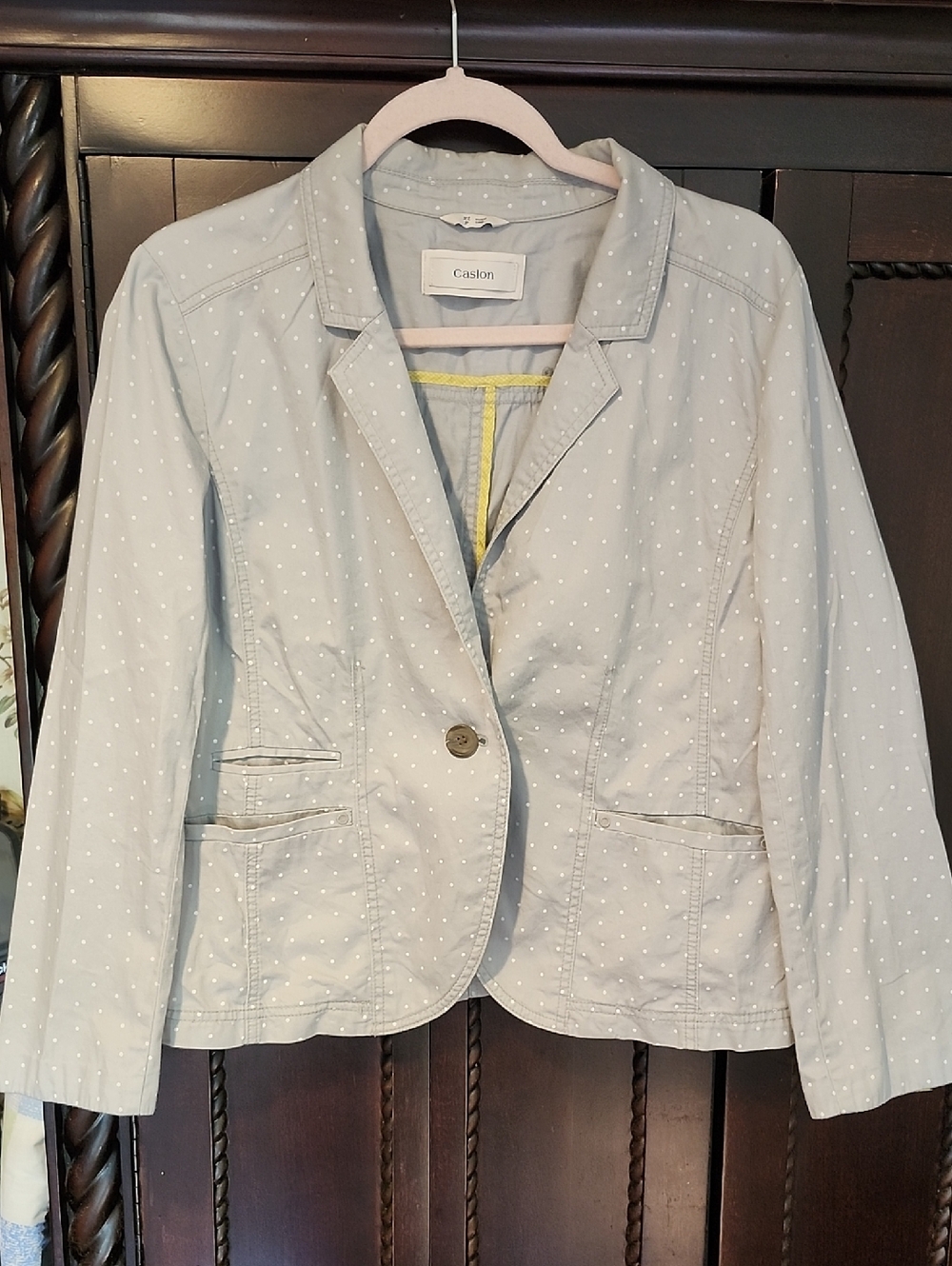 Caslon Light Gray Polka Dot Cotton Blazer